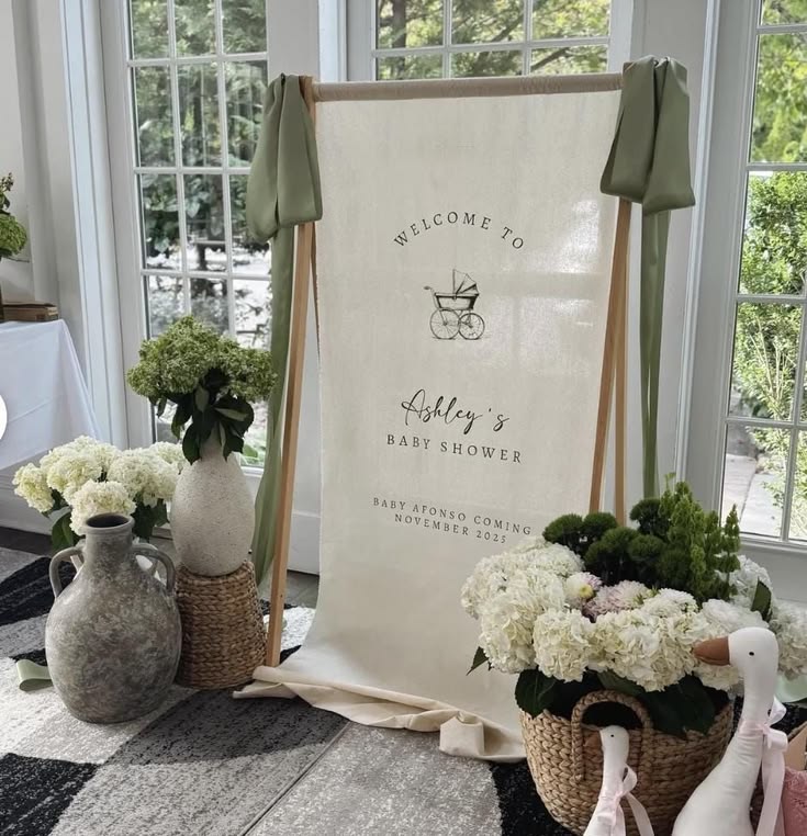 Personalised Baby Shower Linen Welcome Sign — Sunshine Coast wedding hire