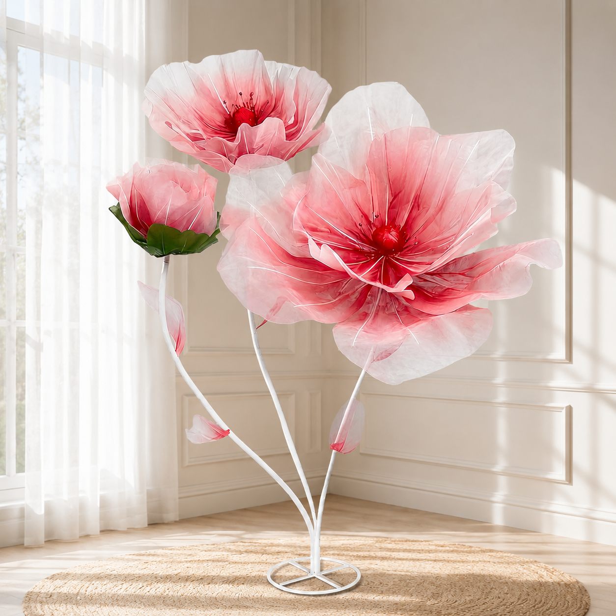 Oversized statement flower installation styled indoors
