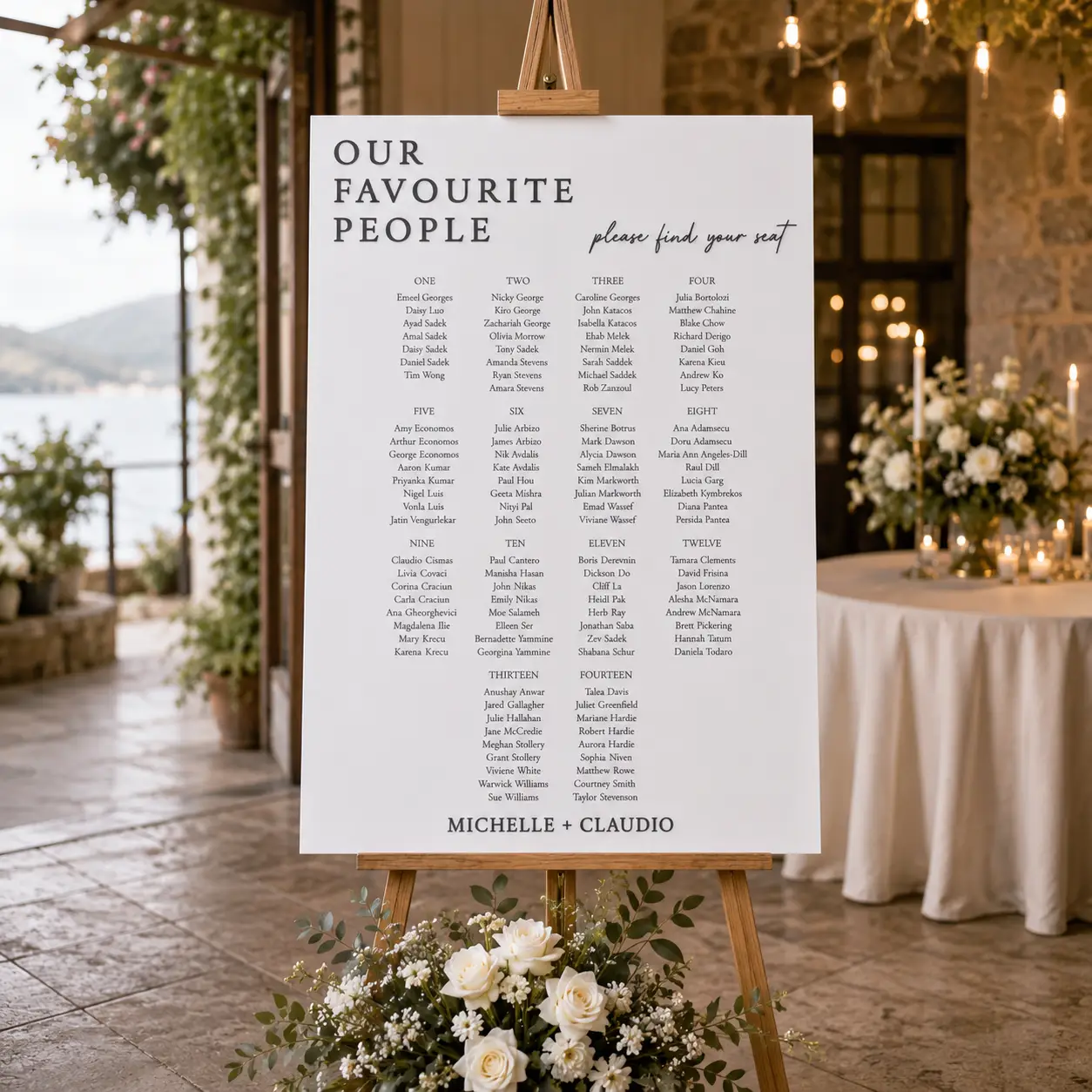 Personalised Wedding Seating Chart — Sunshine Coast wedding hire